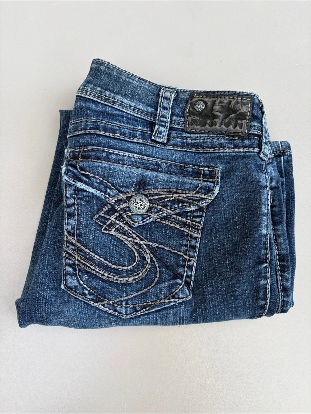 Silver Jeans suki surplus Dark Blue Embroidered Pocket Jeans 33/30